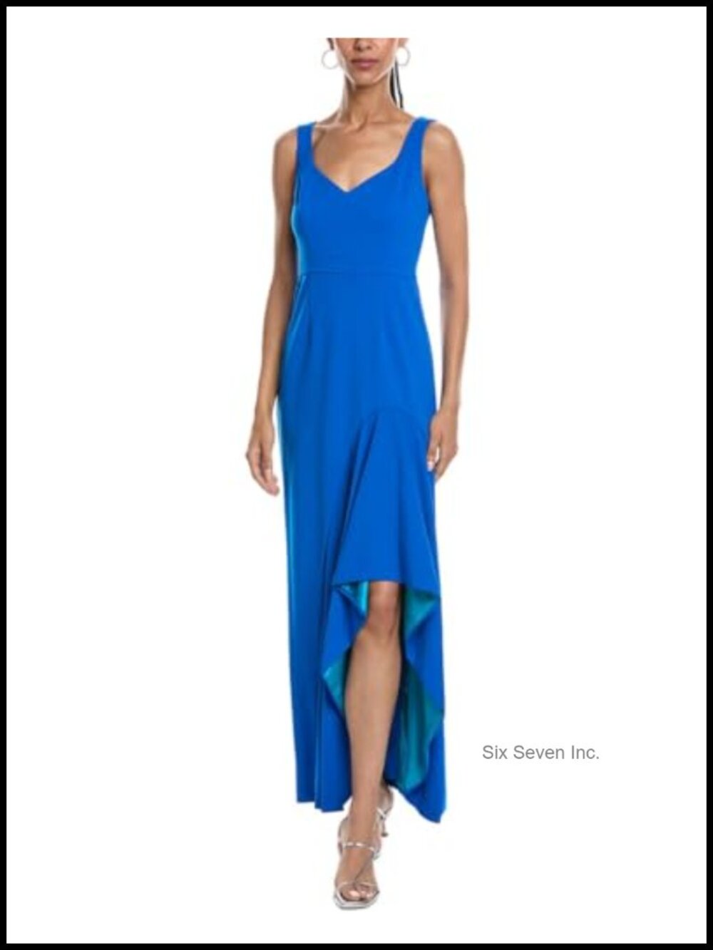 Sleeveless Scuba Crepe High-Low Formal Gown V-Neck Zipper